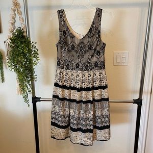 Cream and black lace print dress